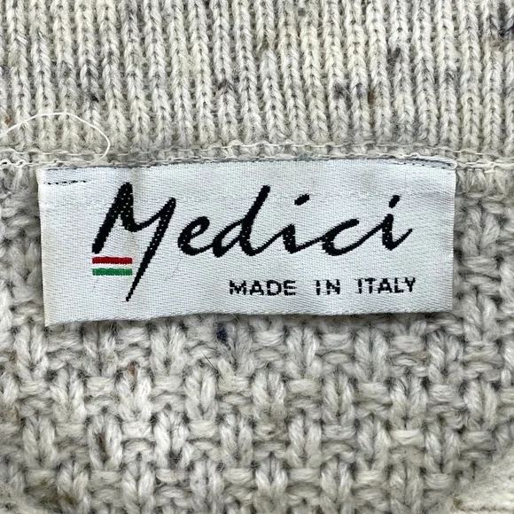 Medici Fisherman Sweater Mens 42/XL Cable Knit Chunky Wool Blend Flake Speckle‎